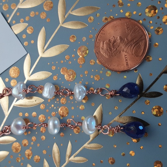 High faceted, grade AAA Lapis drop and pearl earrings - Picture 3 of 5